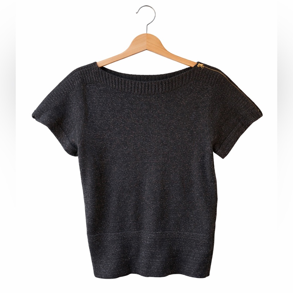 Marc by Marc Jacobs Black Metallic Knit Sweater Small Shoulder Zip Y2K Designer